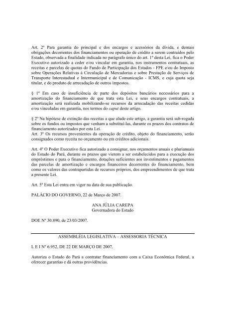 Leiord2007 - AssemblÃ©ia Legislativa do Estado do ParÃ¡ - Governo ...