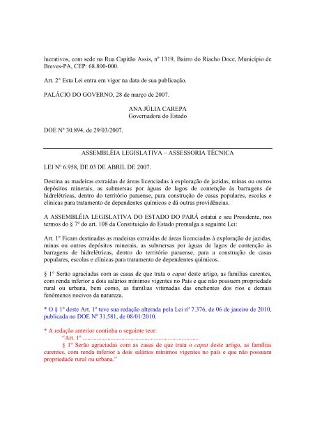 Leiord2007 - AssemblÃ©ia Legislativa do Estado do ParÃ¡ - Governo ...