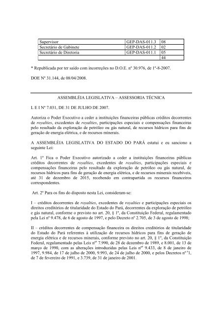 Leiord2007 - AssemblÃ©ia Legislativa do Estado do ParÃ¡ - Governo ...