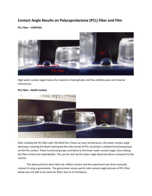 Contact Angle Results on Polycaprolactone (PCL) Fiber and Film