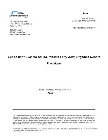 Amino Acid and Organic Acid Report