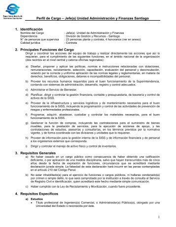 1 Perfil de Cargo â Jefe(a) Unidad AdministraciÃ³n y Finanzas ... - Siss