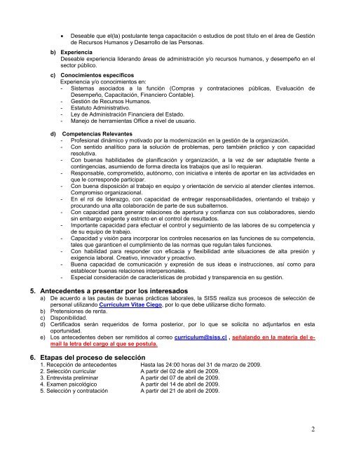 1 Perfil de Cargo â Jefe(a) Unidad AdministraciÃ³n y Finanzas ... - Siss