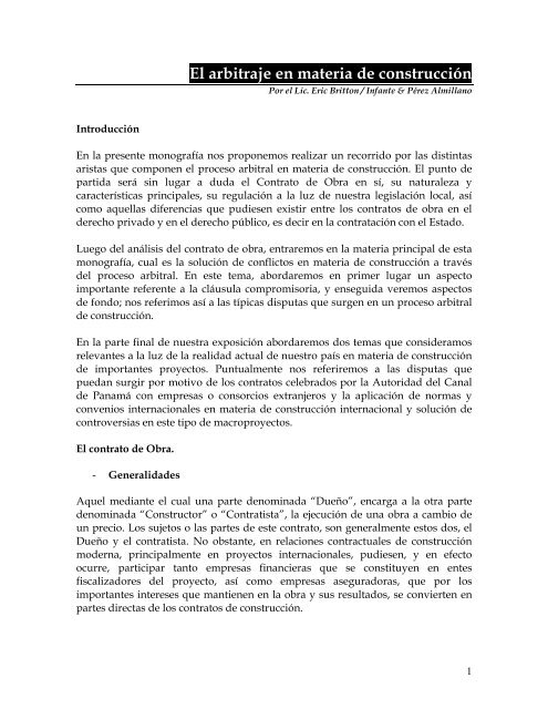 El arbitraje en materia de construcciÃ³n - Infante & PÃ©rez Almillano