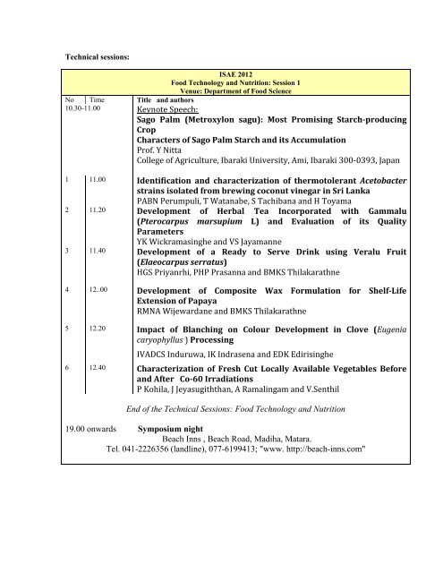 Program of Technical Sessions