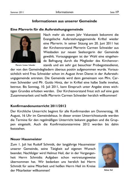 Gemeindebrief Sommer 2011 - Evangelische ...