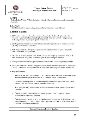 19/1-YoÃ„ÂŸun BakÃ„Â±m ÃƒÂœnitesi Enfeksiyon Kontrol TalimatÃ„Â±