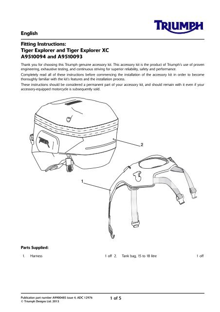 English Fitting Instructions: Tiger Explorer and Tiger