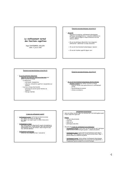 Le Vieillissement Normal Des Fonctions Cognitives Le Vieillissement Normal Des Fonctions Cognitives