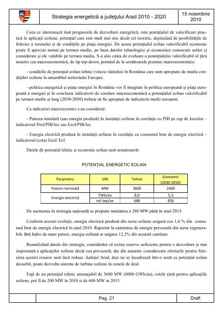 Strategia energetica a judetului Arad pe perioada 2010-2020