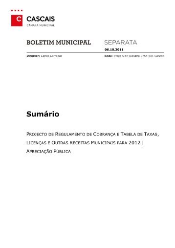 Separata Tabela - CÃ¢mara Municipal de Cascais