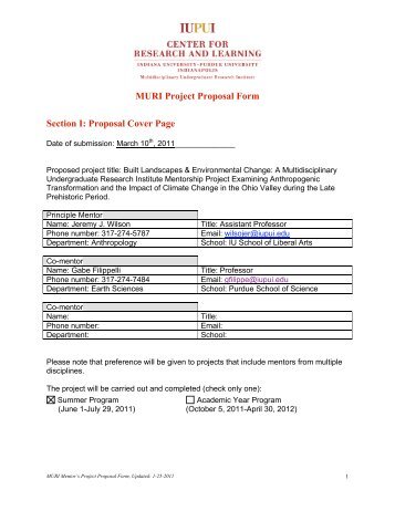 MURI Project Proposal Form Section I - The Center for Research ...