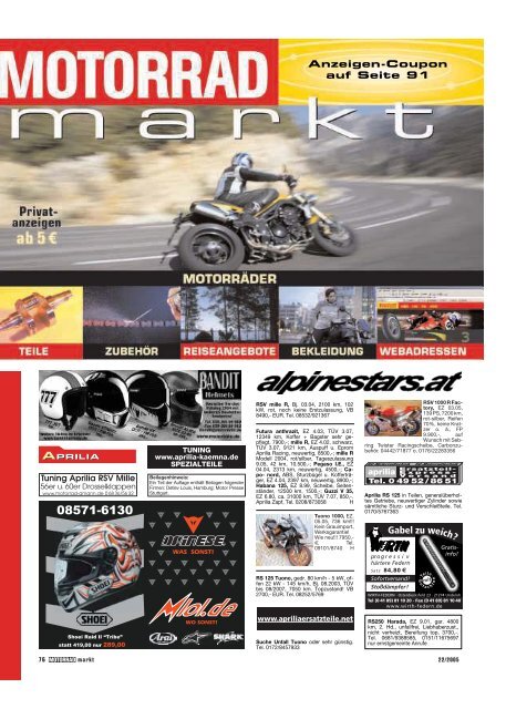 Gabel zu weich? Anzeigen-Coupon auf Seite 91 - MOTORRAD online