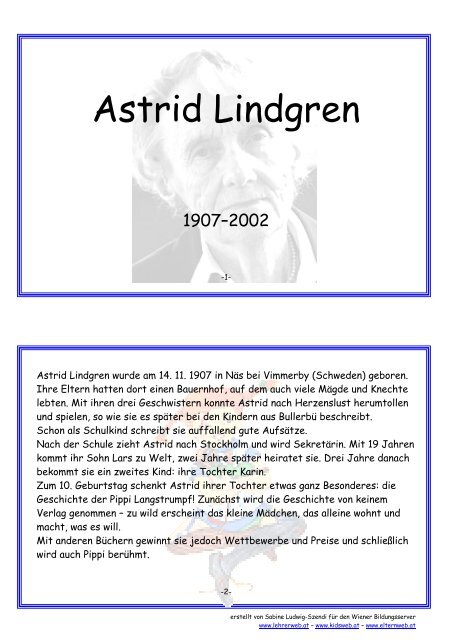 Astrid Lindgren Kartei Lehrerweb