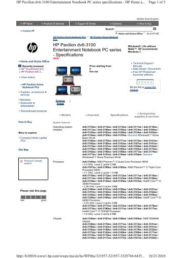 HP Pavilion dv6-3100 Entertainment Notebook PC series - Etilize