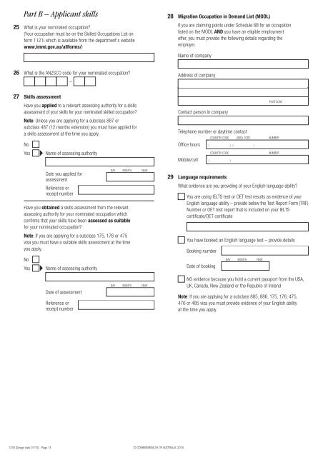 1276 - Application for general skilled migration to Australia