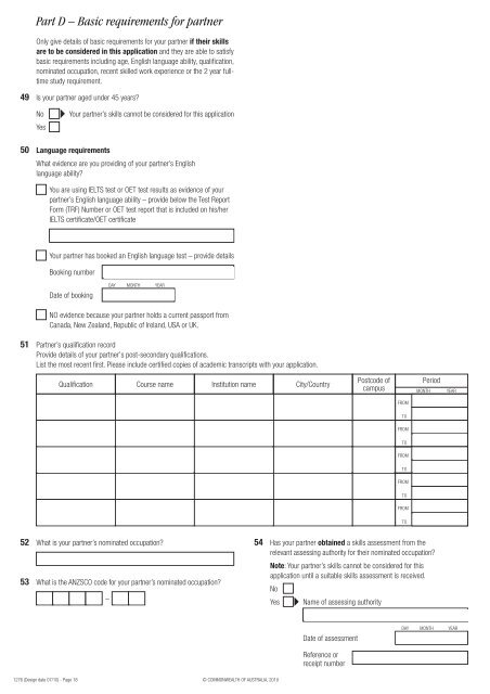 1276 - Application for general skilled migration to Australia