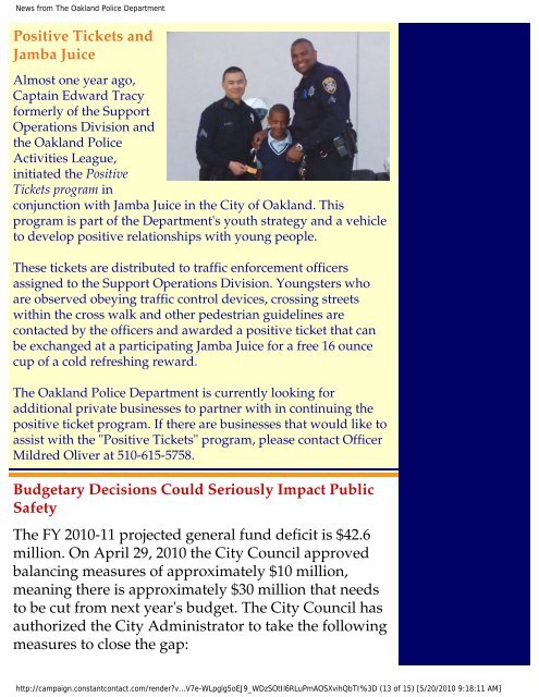 News from The Oakland Police Department - City of Oakland