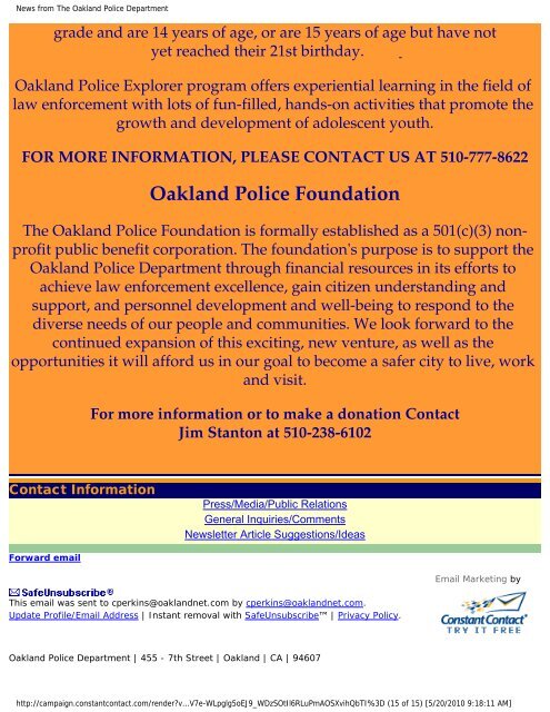 News from The Oakland Police Department - City of Oakland