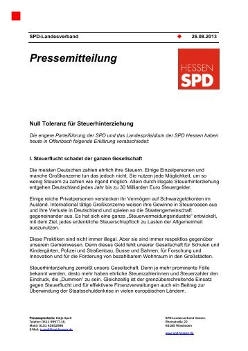 Null Toleranz für Steuerhinterziehung (Erklärung des ... - SPD Hessen