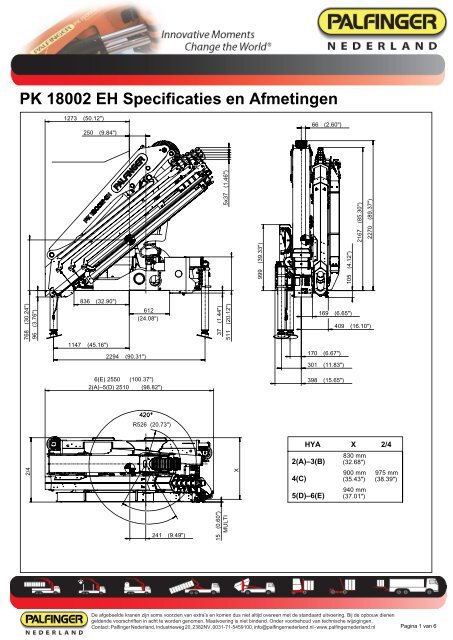 PK 18002 EH Specificaties en Afmetingen - Palfinger