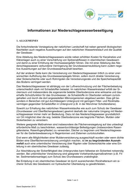 Umgang mit Niederschlagswasser - Wasserwirtschaftsamt MÃƒÂ¼nchen ...