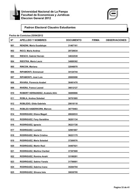 Padron Electoral Elecciones 2009 - Facultad de Ciencias ...