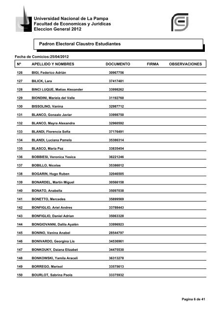 Padron Electoral Elecciones 2009 - Facultad de Ciencias ...