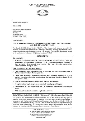 OM HOLDINGS LIMITED - OM Holdings Ltd