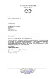 Letter to Shareholders - Entitlement Offer - OM Holdings Ltd
