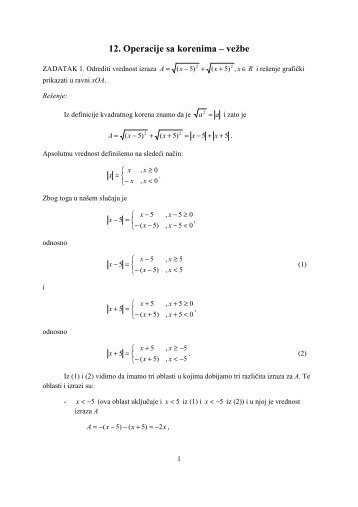 12. Operacije sa korenima â veÅ¾be - "Mihajlo Pupin" Kula
