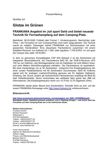 Glotze im Grünen FRANKANA Angebot im Juli ...  - Moser kommuniziert