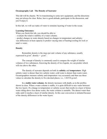 Oceanography Lab The  Density of Seawater - Faculty