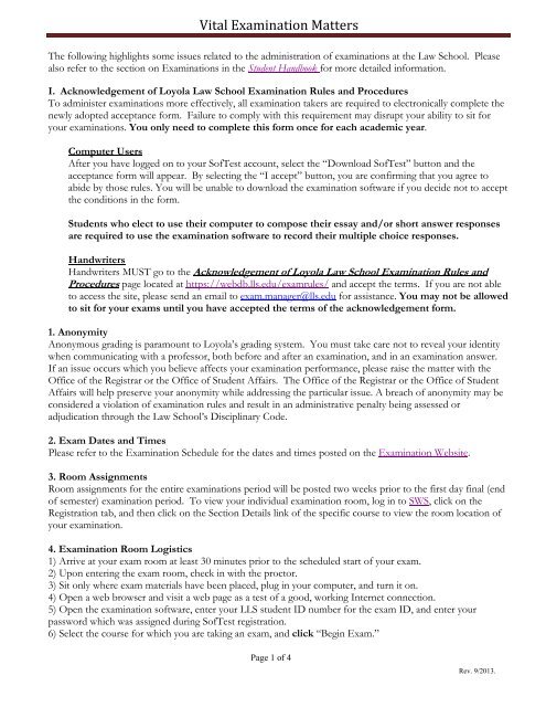 Vital Examination Matters - Loyola Law School