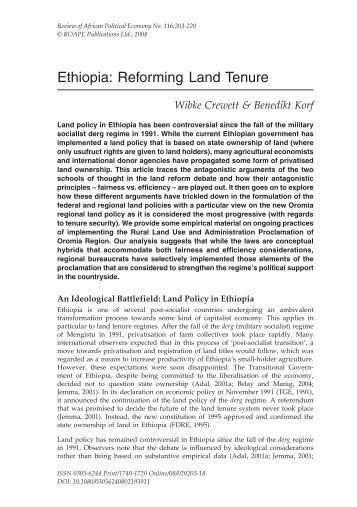 Ethiopia: Reforming Land Tenure - Mokoro