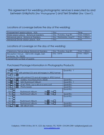 This agreement for wedding photographic services is ... - unikcontract