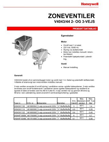 Zoneventiler med actuator og ventil sammenbygget - Honeywell