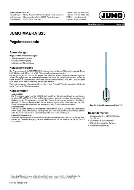 JUMO MAERA S25 Pegelmesssonde