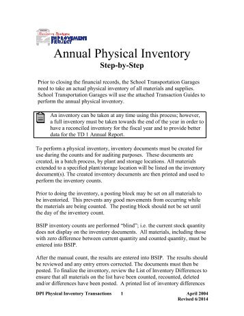Annual Physical Inventory - NC School Bus Safety Web