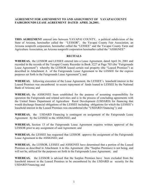 1 agreement for amendment to and assignment of yavapai county ...