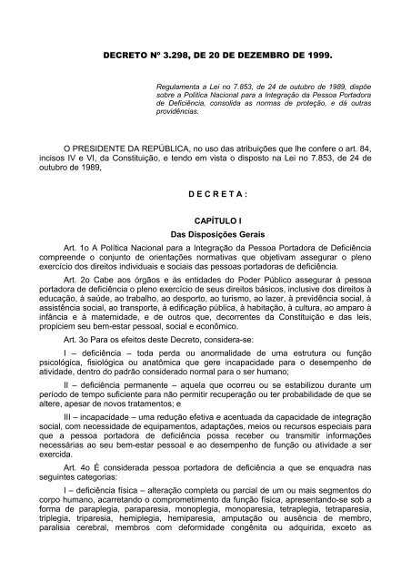 Lei Federal - Decreto 3298-1999