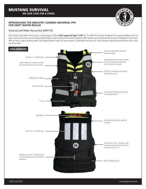 Mustang MRV150 Universal Swift Water Rescue Vest 