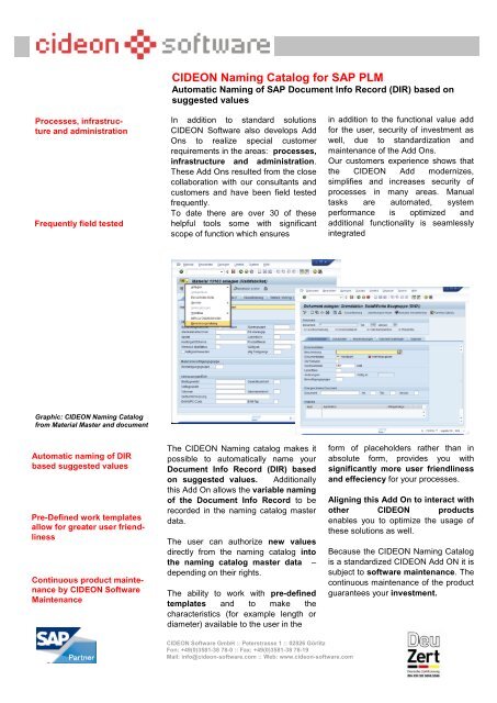 CIDEON Naming Catalog for SAP PLM