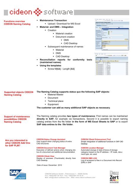 CIDEON Naming Catalog for SAP PLM