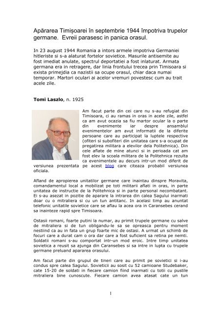 Apararea Timisoarei in septembrie 1944 impotriva ... - BJT2006.org