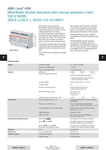 ABB i-busÂ® KNX Blind/Roller Shutter Actuators with manual operation