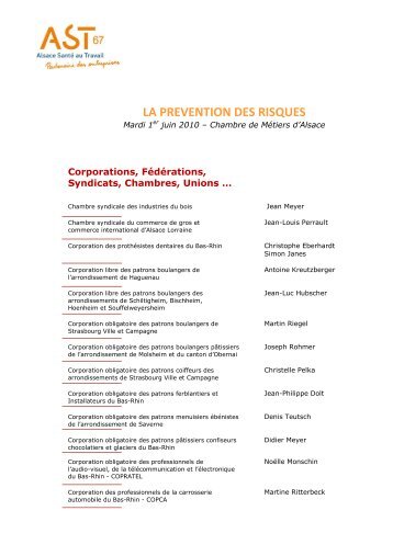 Liste prÃ©sents corporations, AST67 et autres - Alsace santÃ© au travail