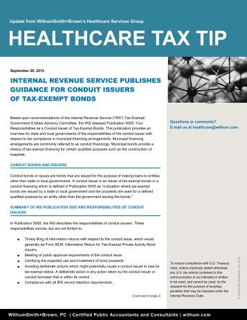 IRS Publishes Guidance for Conduit Issuers of Tax-exempt ... - Withum