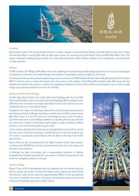 Location Burj Al Arab is part of The Jumeirah Beach Resort complex ...
