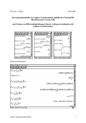 Korrespondenztabelle zur Laplace-Transformation mithilfe des ...